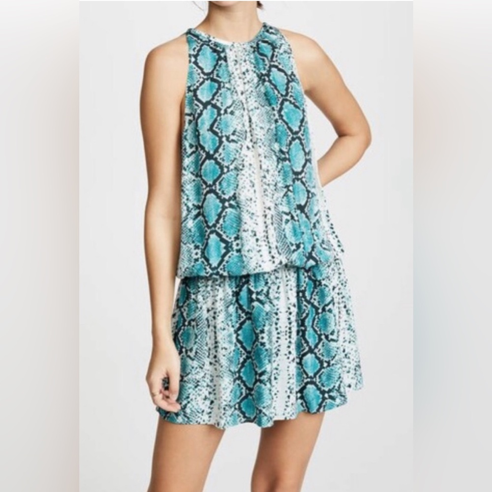 Ramy Brook Teal Snake Smocked Waist Dress